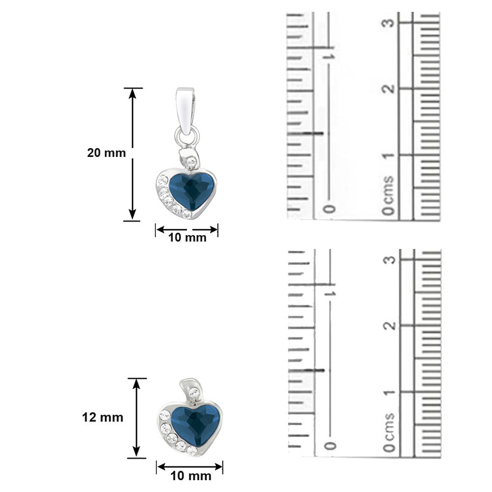 Mahi Rhodium Plated Blue and White Heart Pendant Set Made with Swarovski Crystal for Women