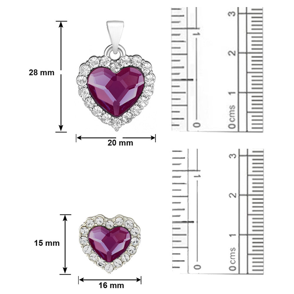Mahi Rhodium Plated Purple Titanic Heart Pendant Set Made with Swarovski Crystal for Women
