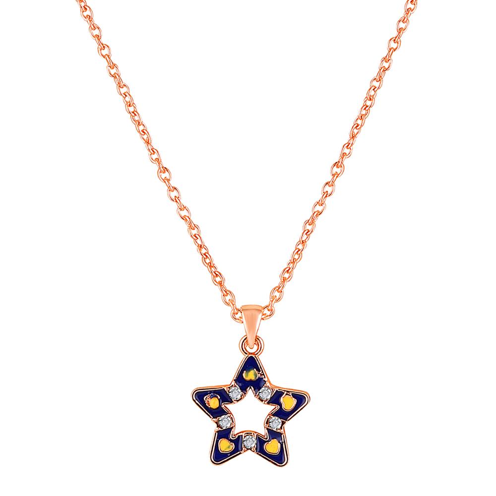 Mahi Navy Blue & Yellow Meenakari Work and Crystals Star Necklace Pendant