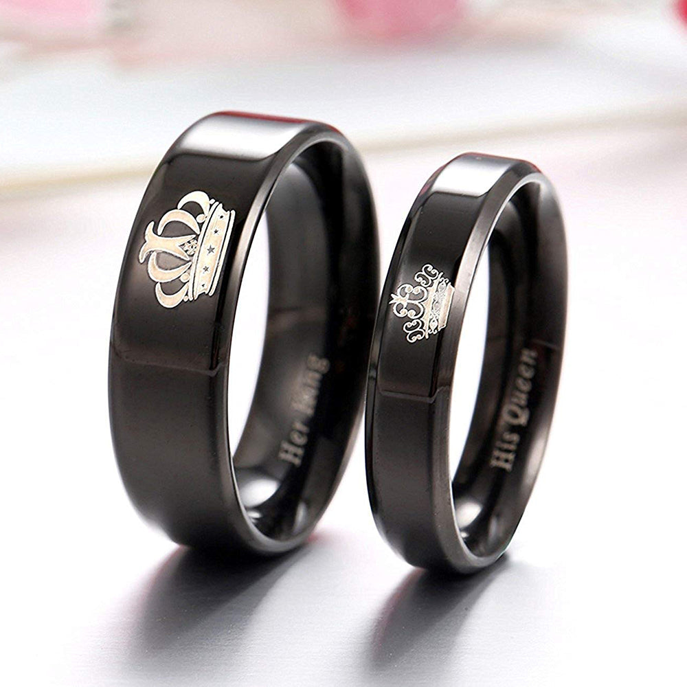 JewelMaze His or Hers Matching Set His Queen Her King Titanium Stainless Steel Couple Bracelet Rings for Girls & Boys