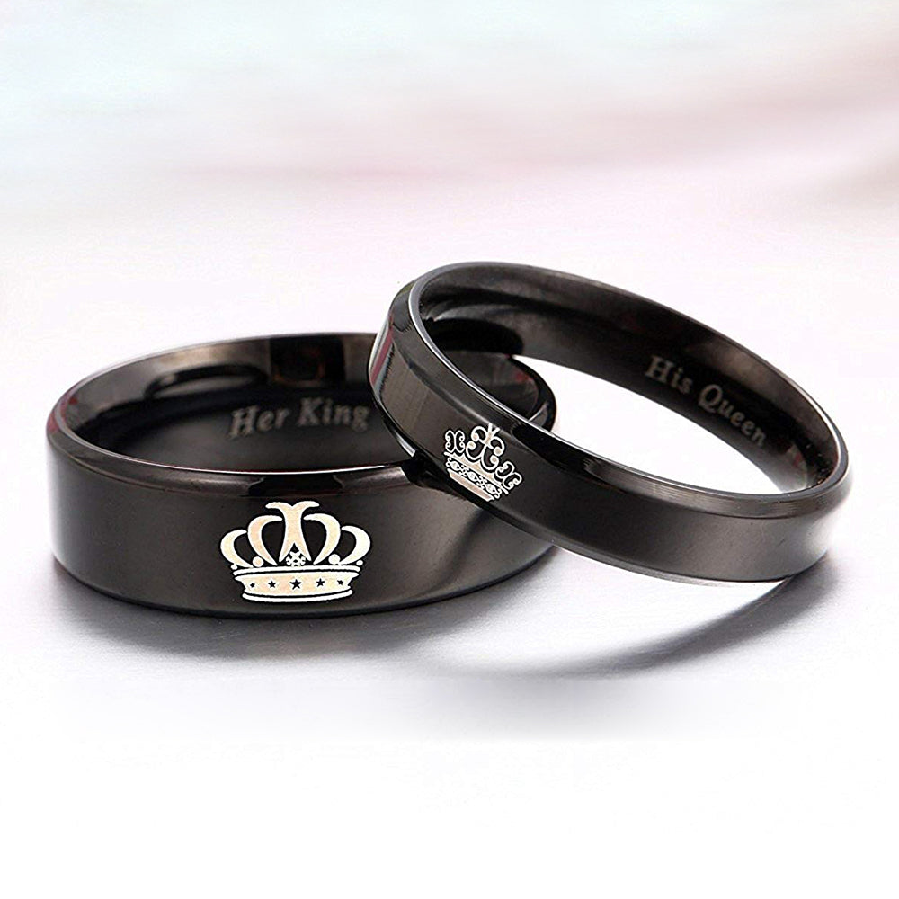 JewelMaze His or Hers Matching Set His Queen Her King Titanium Stainless Steel Couple Bracelet Rings for Girls & Boys