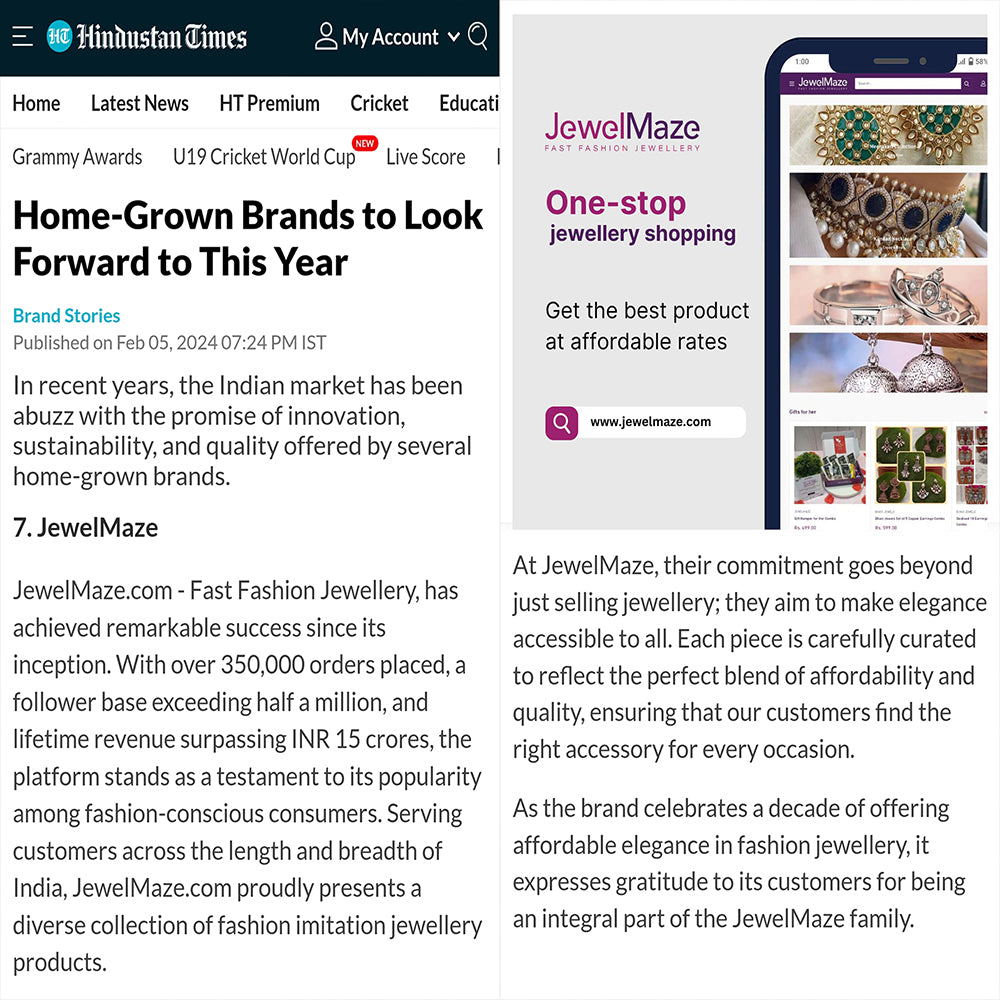 JewelMaze: Featured in Hindustan Times' Home-Grown Brands to Look Forward to This Year!