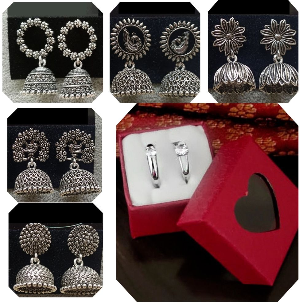 JewelMaze Set of 5 Earrings + 2 Rings Combo