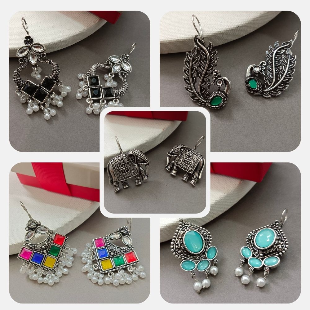 JewelMaze Set of 5 Earrings Combo (Assorted Color)