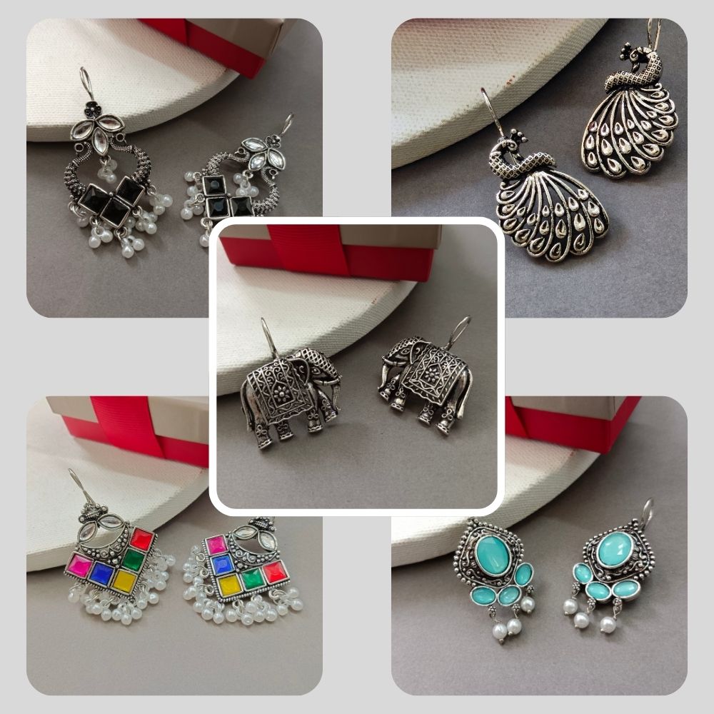 JewelMaze Set of 5 Earrings Combo (Assorted Color & Design )