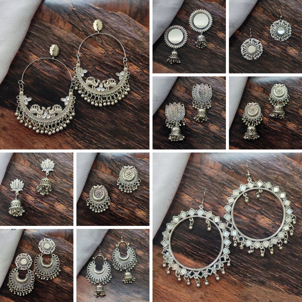 Jewelmaze Oxidised 10 Earrings Combo