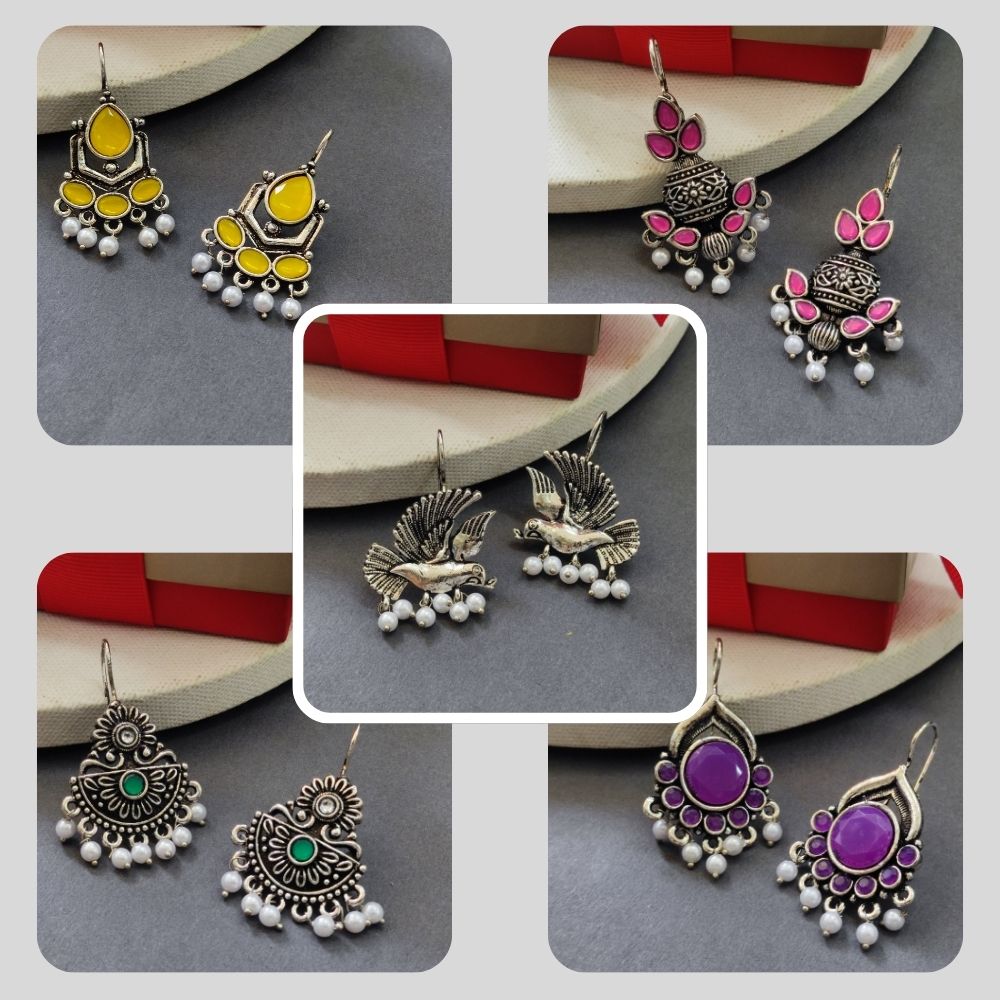 JewelMaze Set of 5 Earrings Combo (Assorted Color & Design )