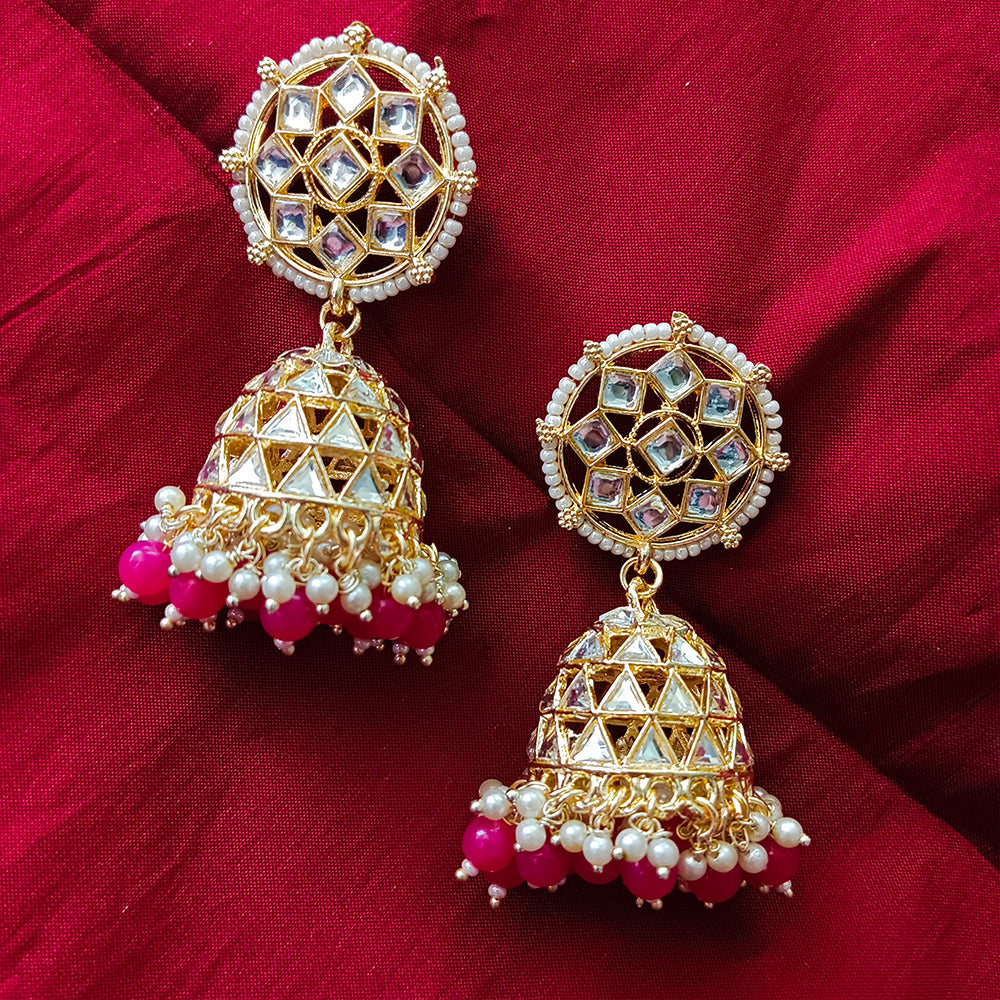 Bhavi Jewels Kundan Stone And Beads Jhumkis Earrings