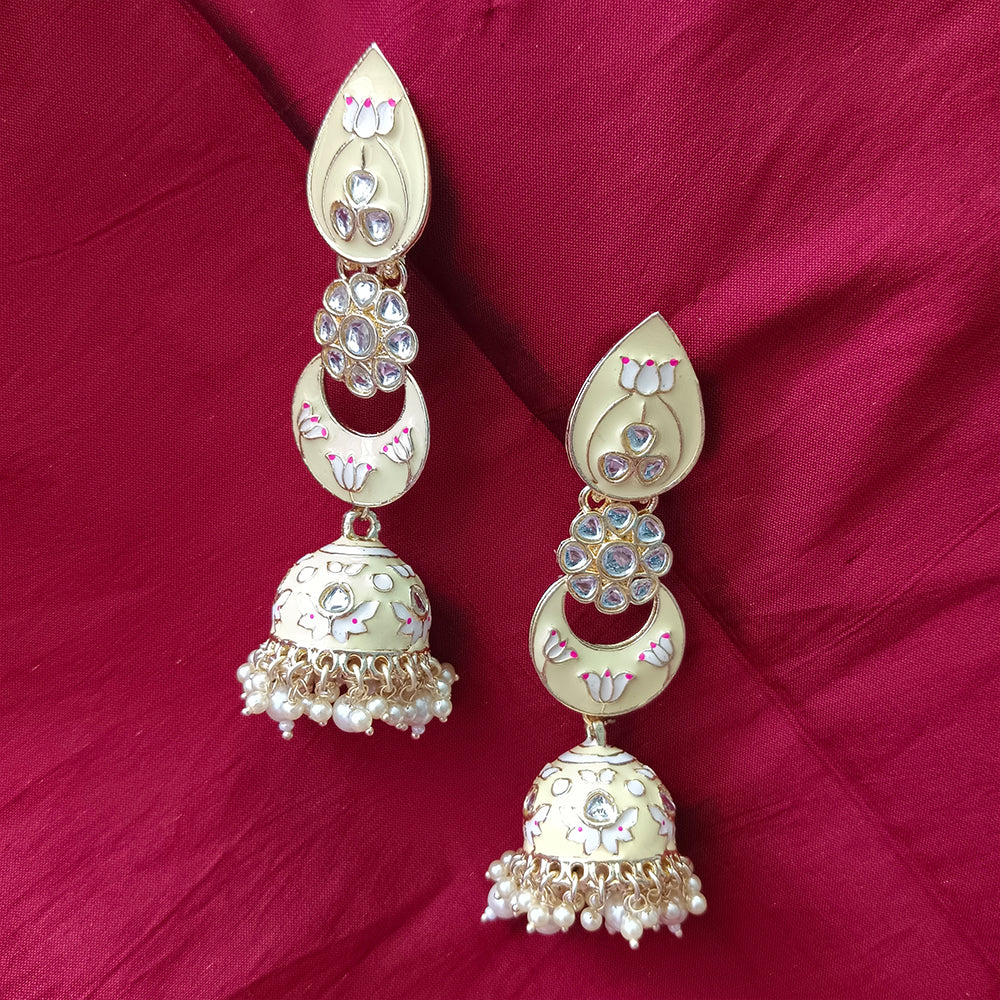 Bhavi Jewels Kundan Stone And Meenakari Jhumkis Earrings