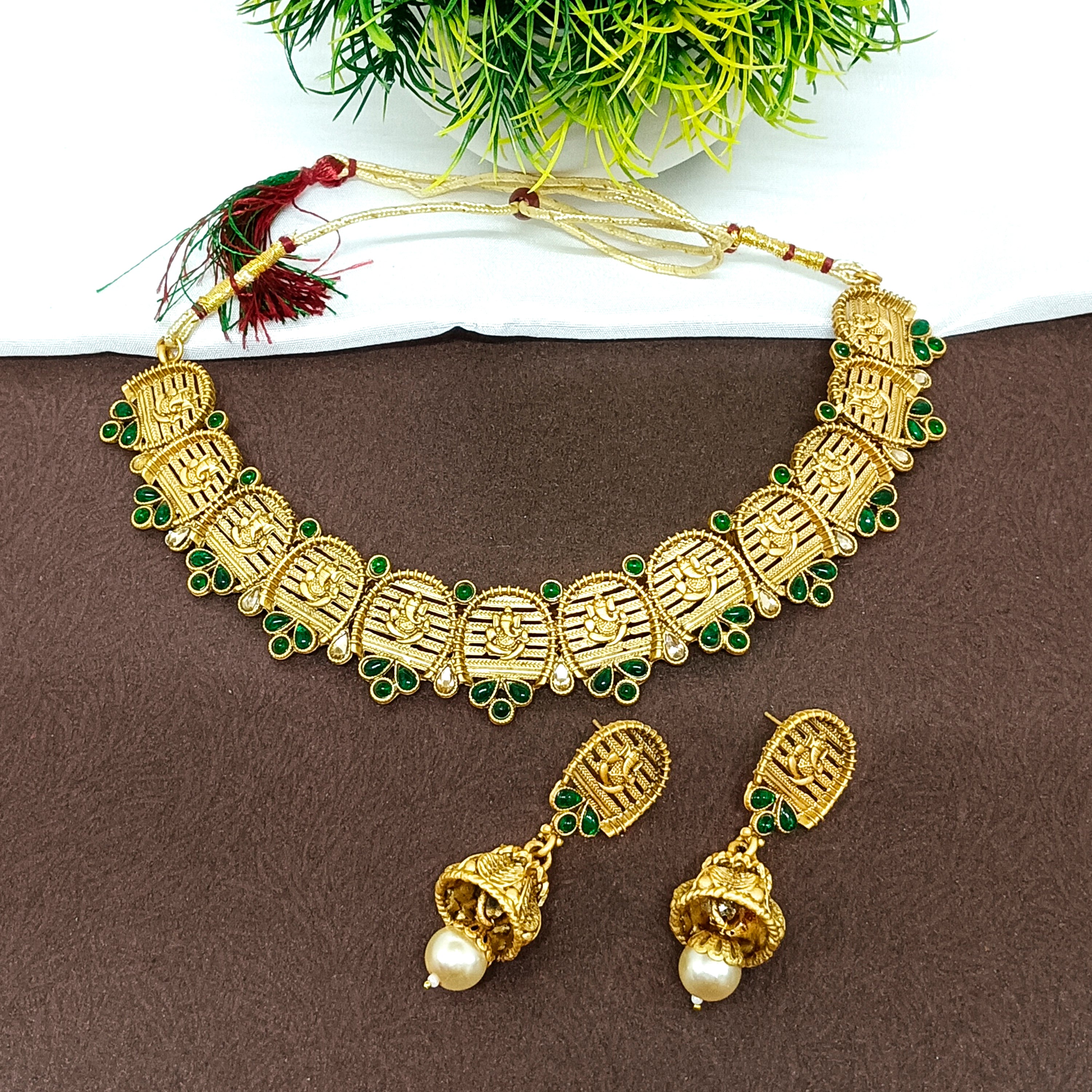 Bhavi Jewels Gold Plated Kundan Pota Stone Necklace Set