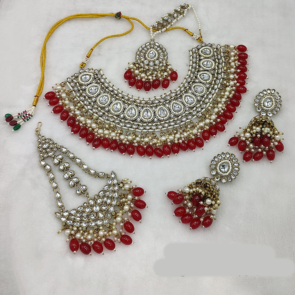 JewelMaze Gold Plated Kundan Stone And Pearls Choker Necklace Set