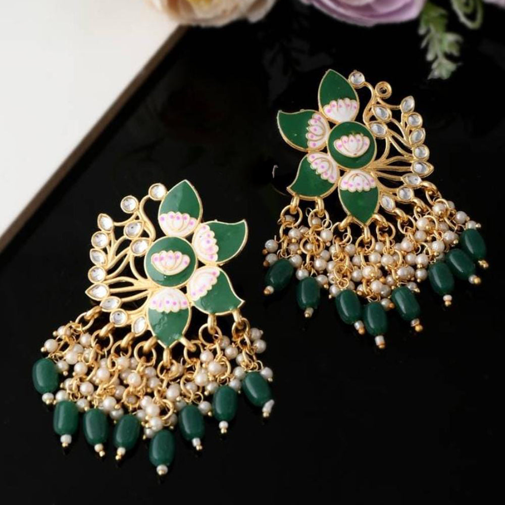 JewelMaze Gold Plated Pearls And Meenakari Dangler Earrings