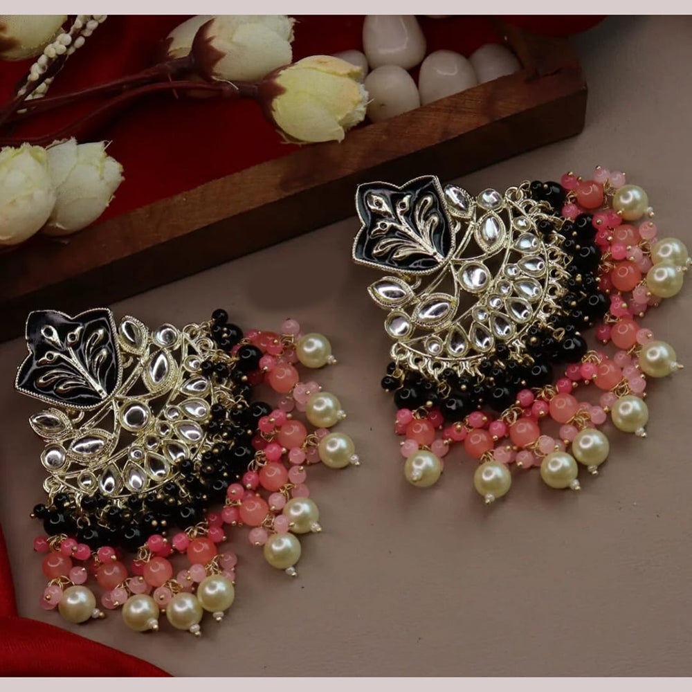 JewelMaze Gold Plated Pearls And Meenakari Dangler Earrings