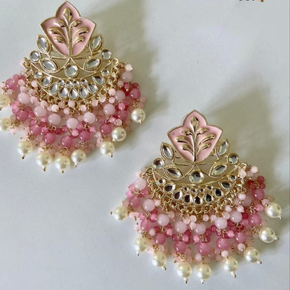 JewelMaze Gold Plated Pearls And Meenakari Dangler Earrings