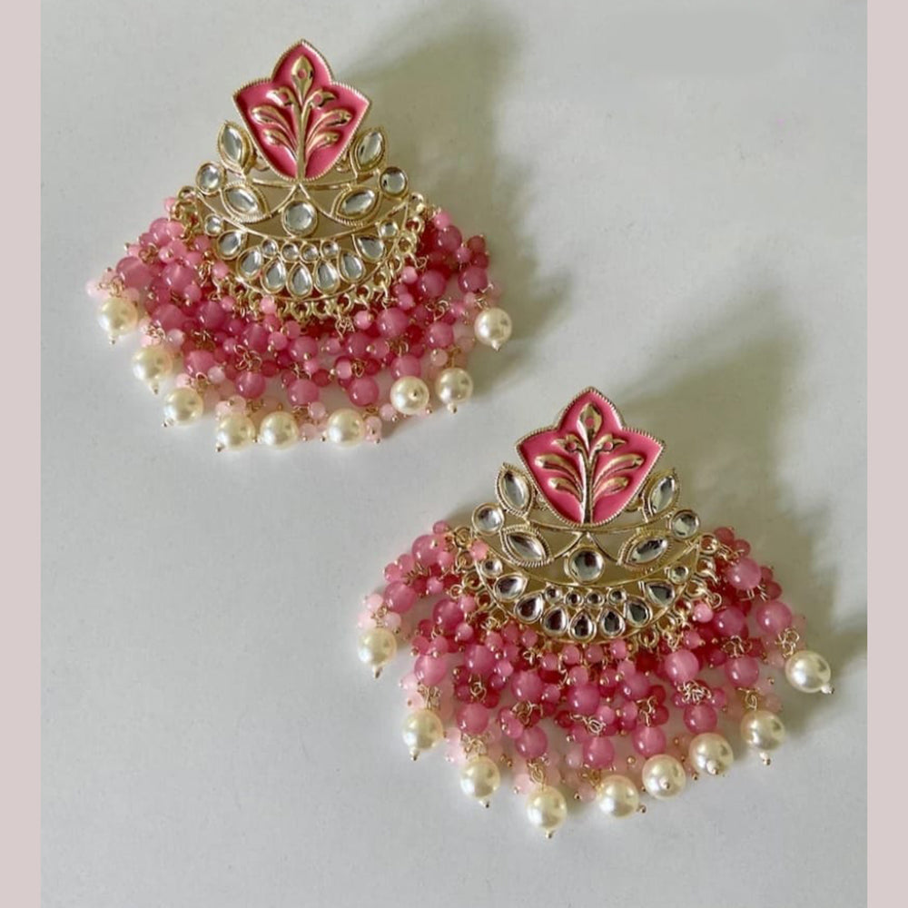 JewelMaze Gold Plated Pearls And Meenakari Dangler Earrings