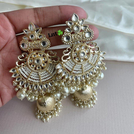 JewelMaze Gold Plated Kundan Stone And Pearls Jhumki