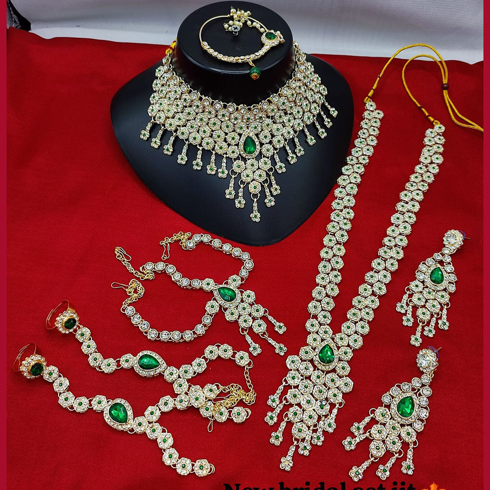 JewelMaze Gold Plated Austrian Stone And Beads Bridal Set