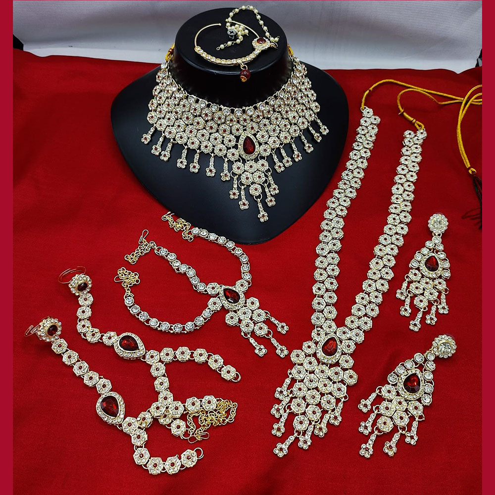 JewelMaze Gold Plated Austrian Stone And Beads Bridal Set