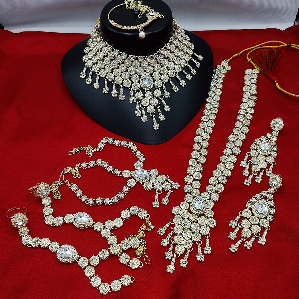 JewelMaze Gold Plated Austrian Stone And Beads Bridal Set