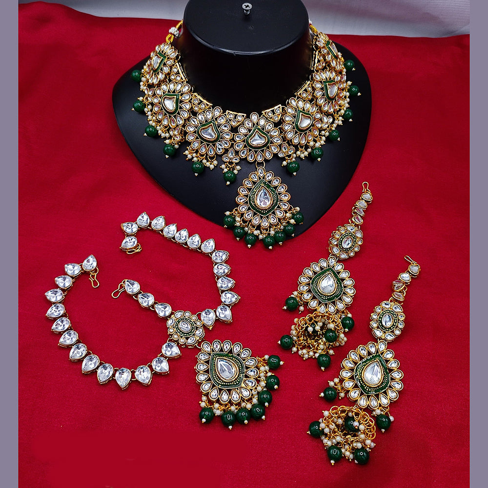 JewelMaze Gold Plated Kundan Stone And Beads Necklace Set