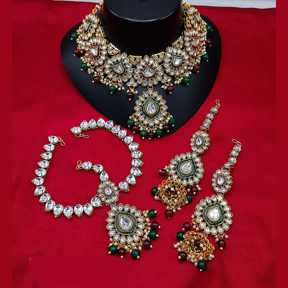 JewelMaze Gold Plated Kundan Stone And Beads Necklace Set