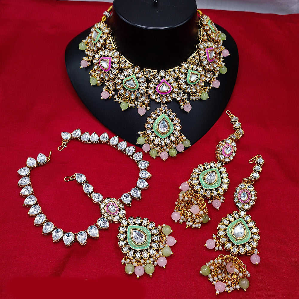 JewelMaze Gold Plated Kundan Stone And Beads Necklace Set