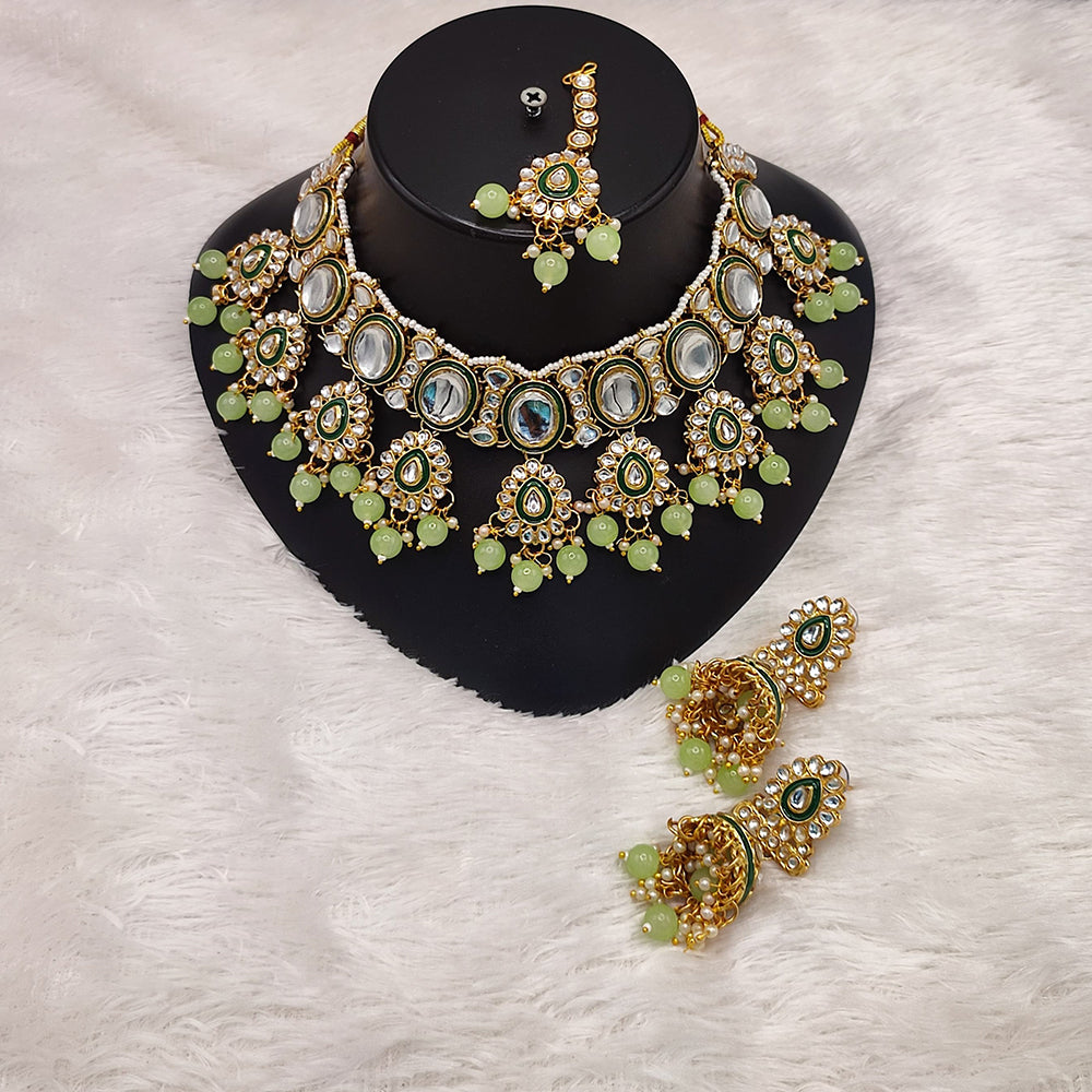 JewelMaze Gold Plated Kundan Stone And Beads Choker Necklace Set