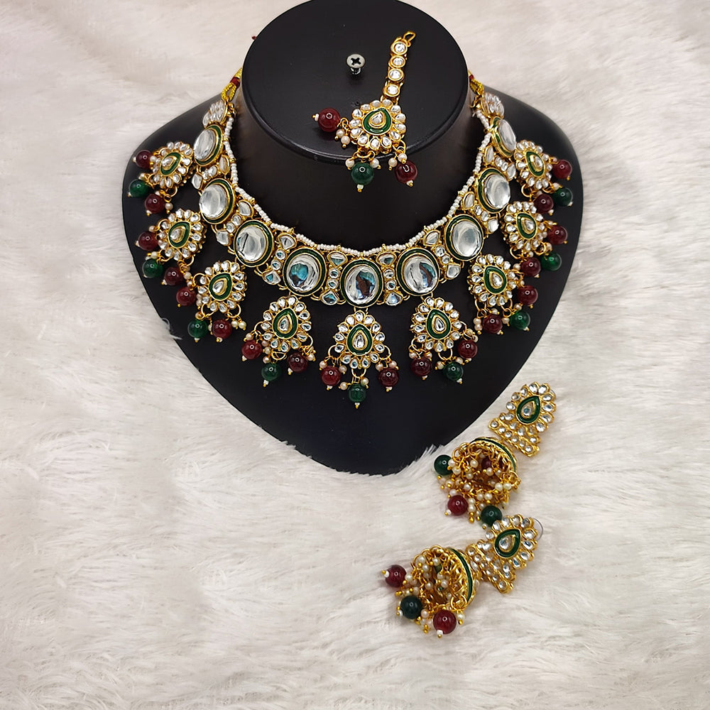 JewelMaze Gold Plated Kundan Stone And Beads Choker Necklace Set