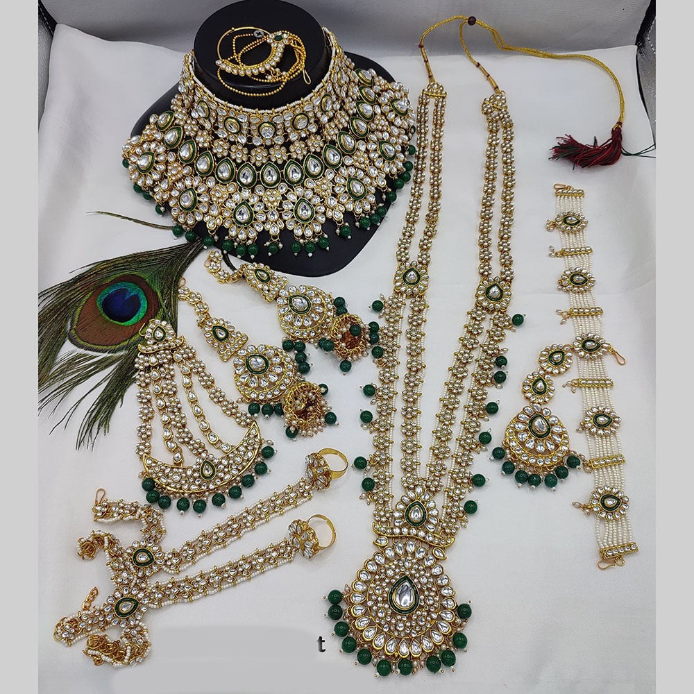 JewelMaze Gold Plated Kundan Stone And Beads Meenakari Bridal Set