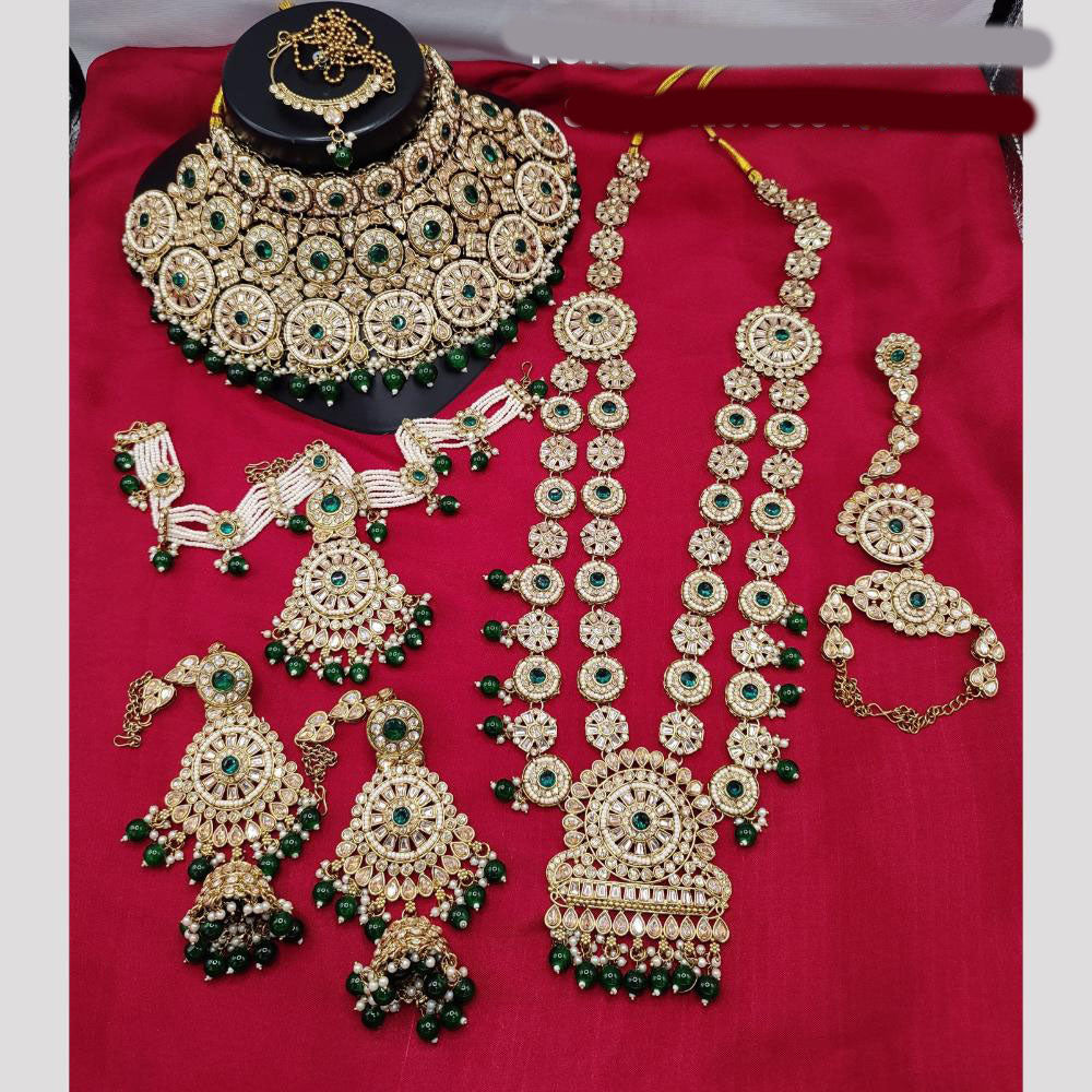 JewelMaze Gold Plated Crystal Stone And Beads Bridal Set