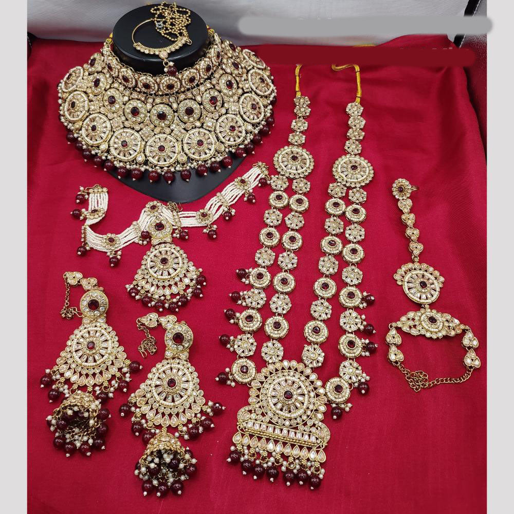 JewelMaze Gold Plated Crystal Stone And Beads Bridal Set