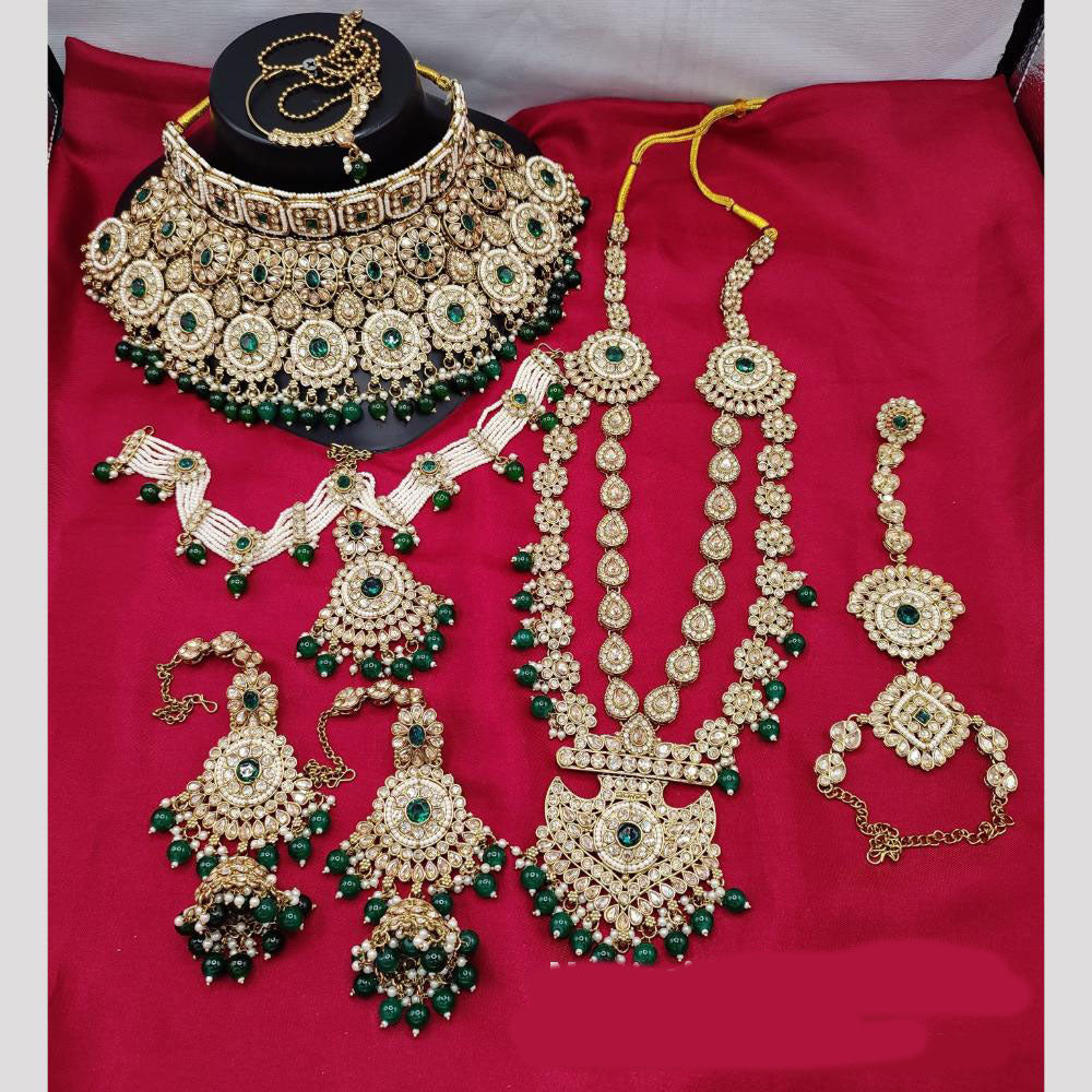 JewelMaze Gold Plated Crystal Stone And Beads Bridal Set