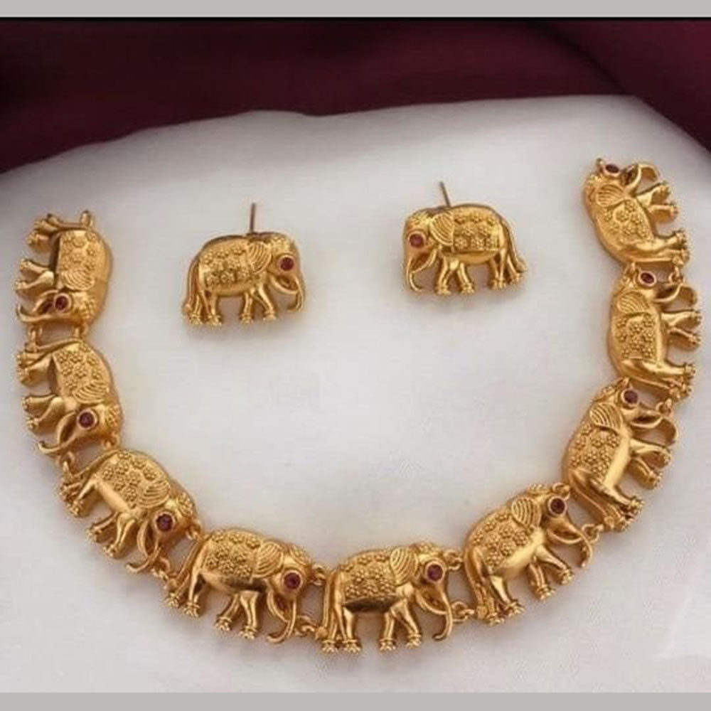 JewelMaze Gold Plated Pota Stone Elephant Style Choker Necklace Set