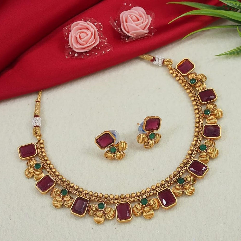 JewelMaze Gold Plated Pota Stone Choker Necklace Set