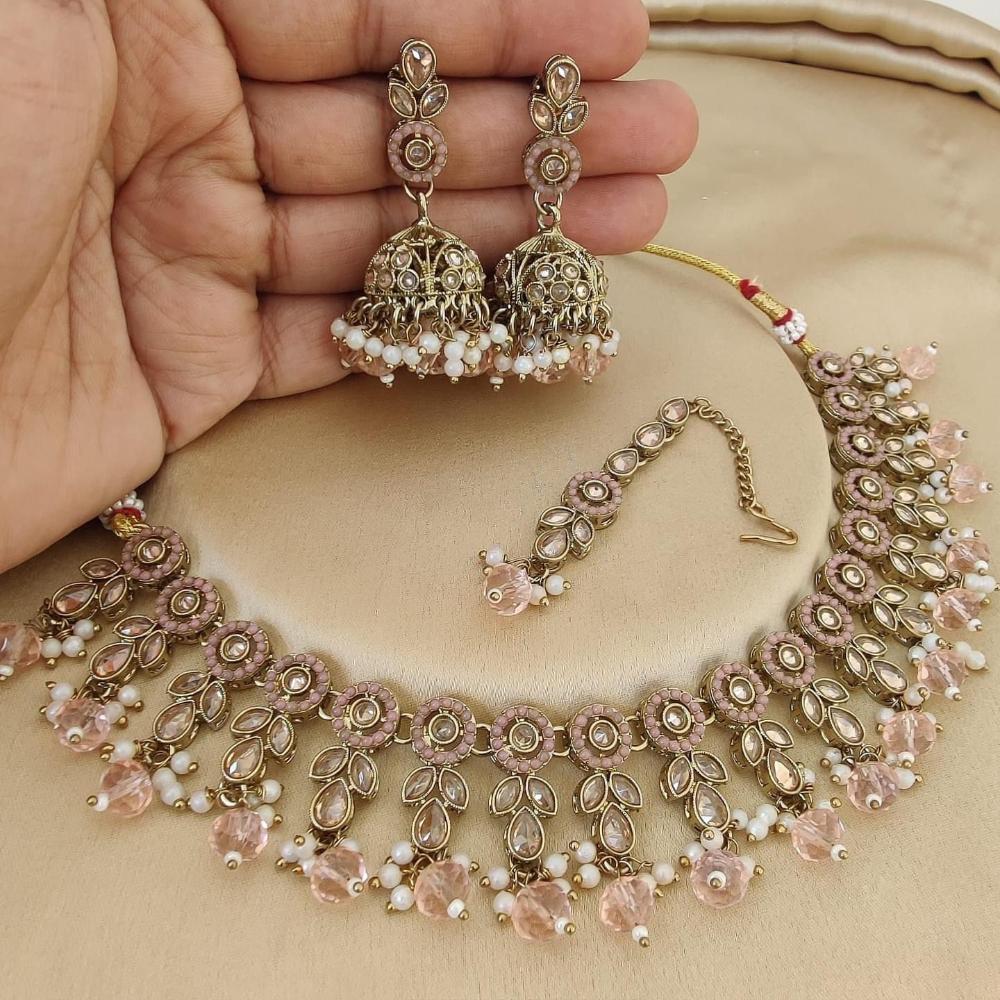 JewelMaze Gold Plated Crystal Stone And Pearls Necklace Set