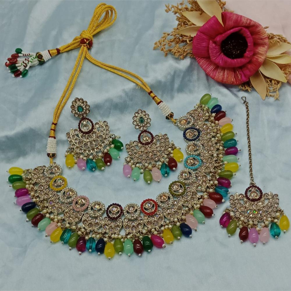 JewelMaze Gold Plated Crystal Stone And Pearls Necklace Set