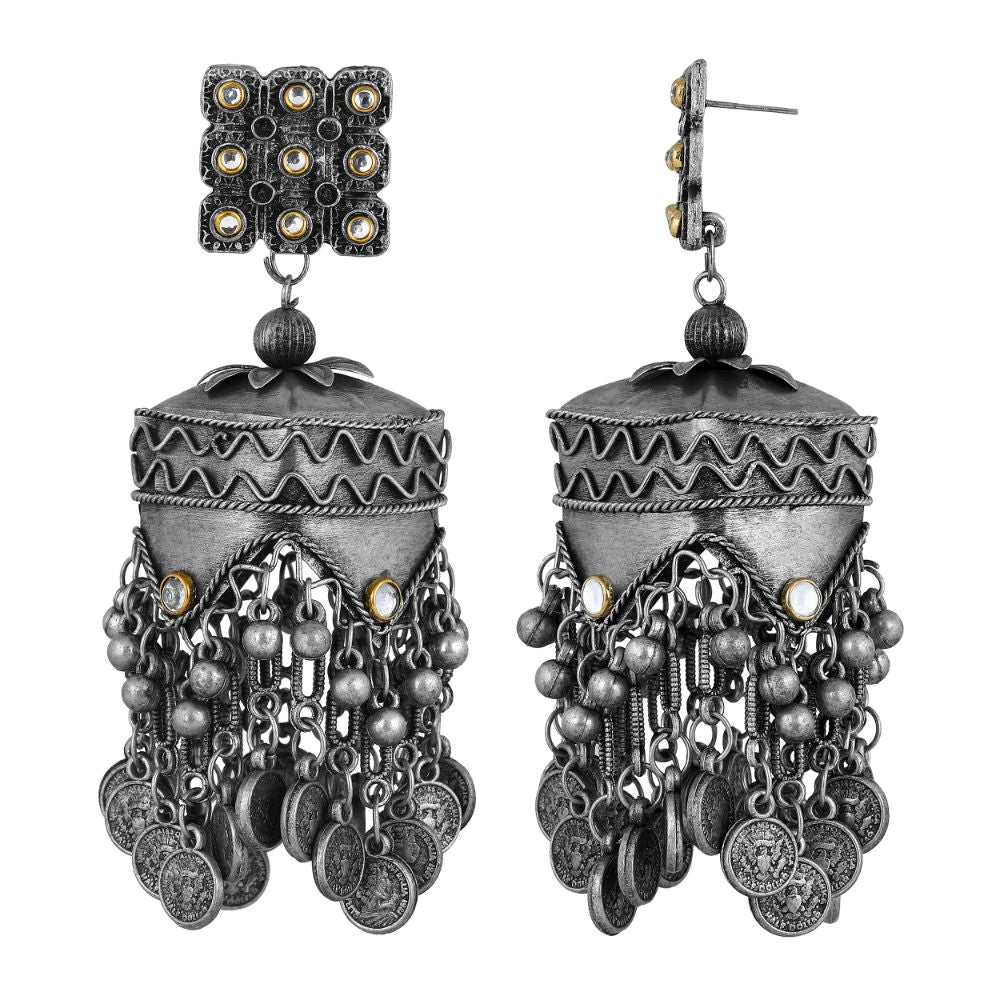 Blythediva Oxidised Plated Jhumkis Earrings - 10681220OX