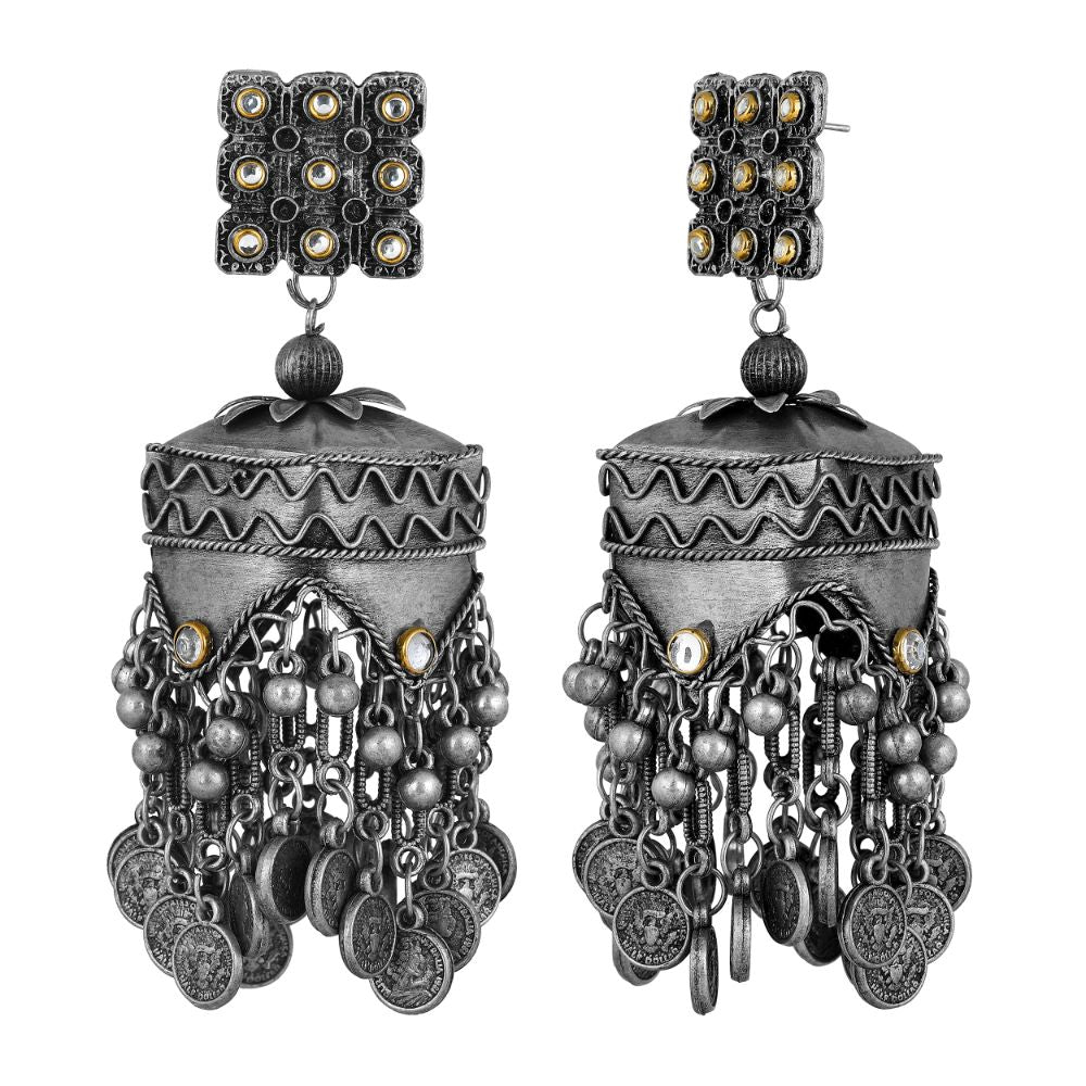 Blythediva Oxidised Plated Jhumkis Earrings - 10681220OX