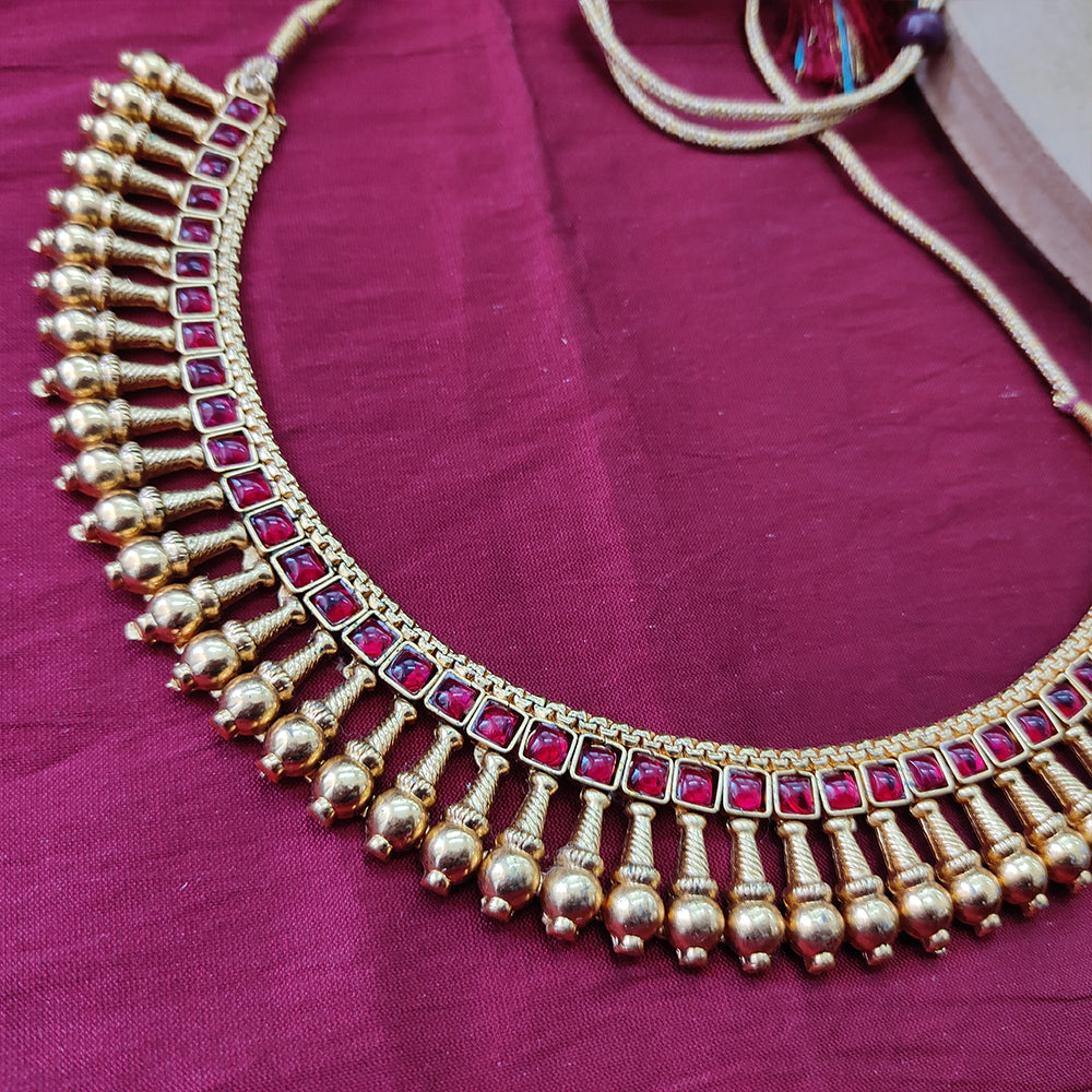 Bhavi Jewels Pota Stone Gold Plated Necklace Set