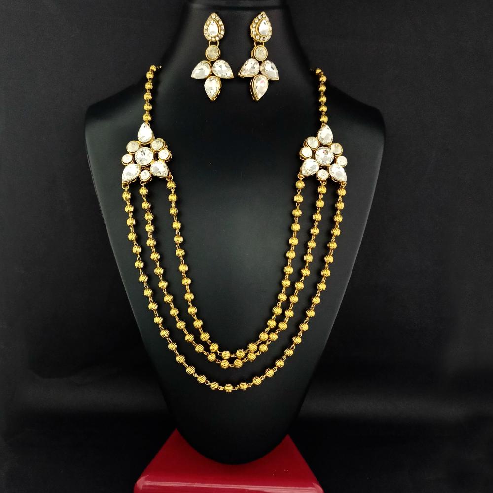 Bhavi Jewels Glass Stone Gold Plated Necklace Set