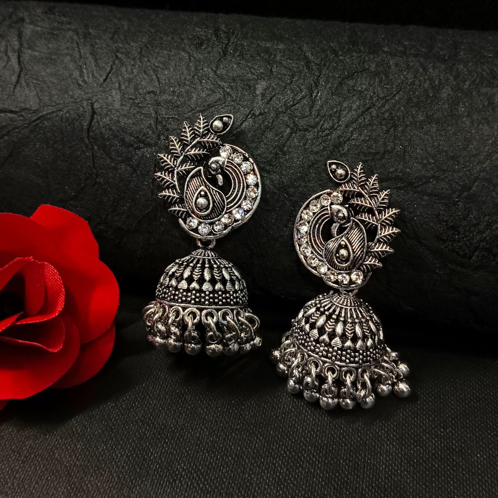 JewelMaze Oxidised Plated Austrian Jhumki Earrings - 8905721627678