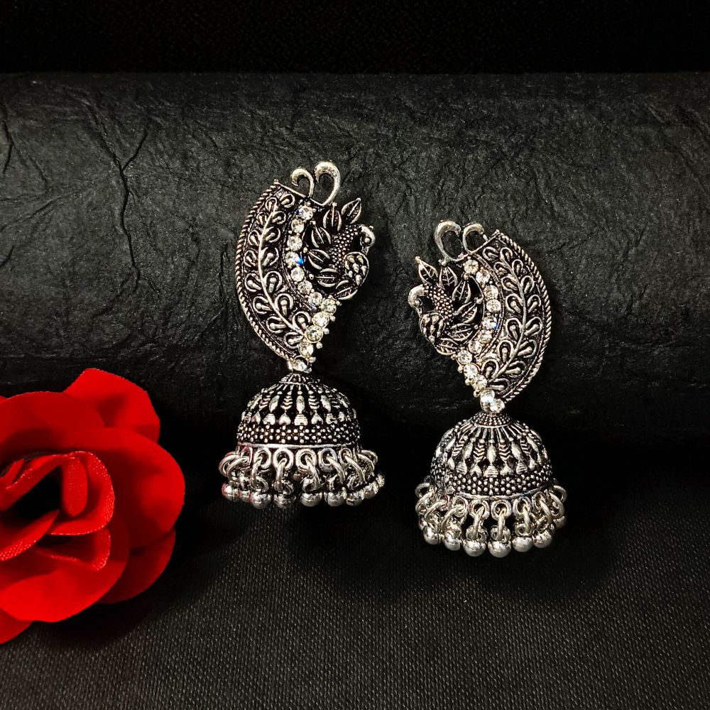 JewelMaze Oxidised Plated Austrian Jhumki Earrings - 8905721627661