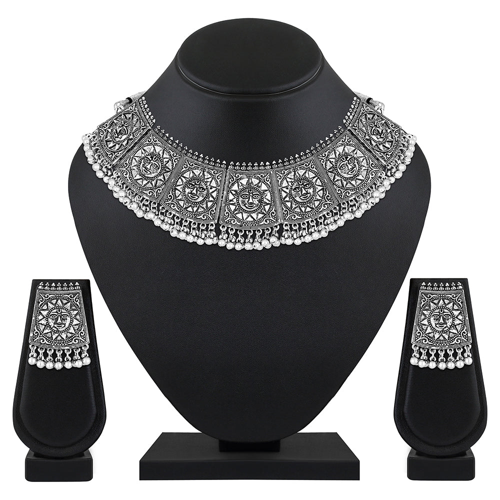 JewelMaze Oxidised Plated Choker Necklace Set-11691001OX