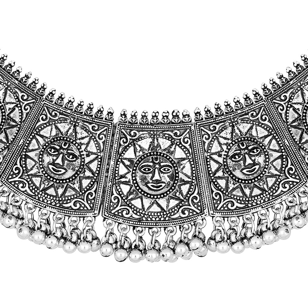JewelMaze Oxidised Plated Choker Necklace Set-11691001OX