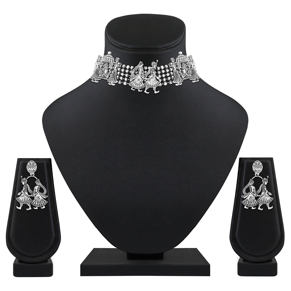 JewelMaze Oxidised Plated Barati Doli Choker Necklace Set