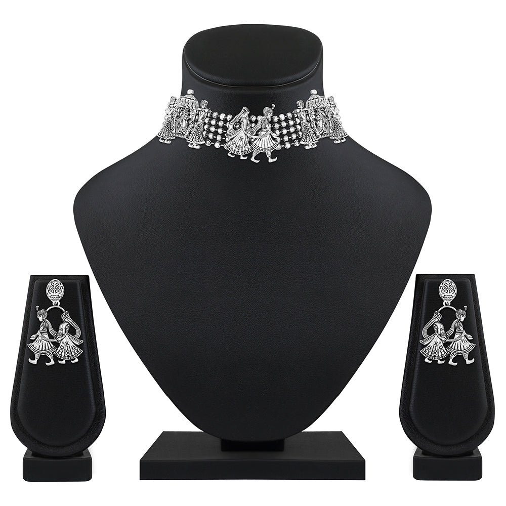 JewelMaze Oxidised Plated Barati Doli Choker Necklace Set -8909130334851