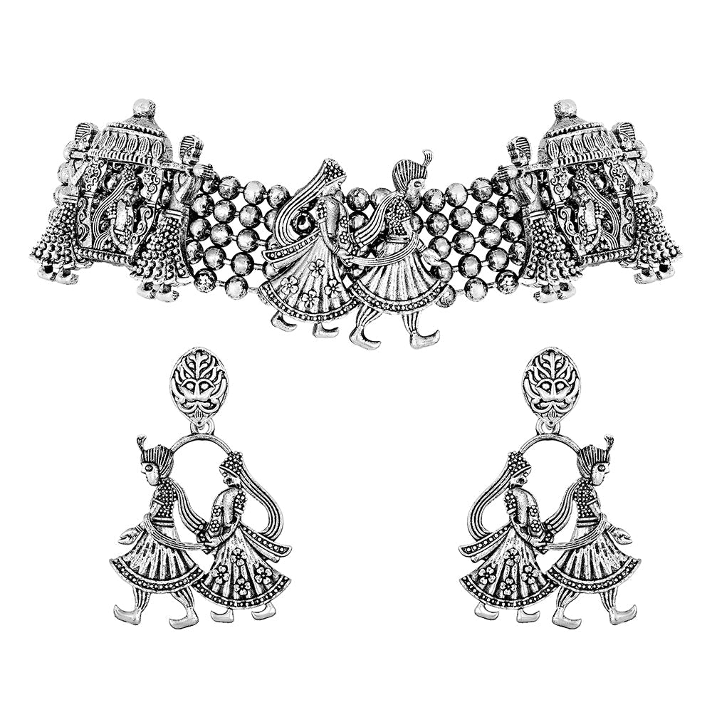 JewelMaze Oxidised Plated Barati Doli Choker Necklace Set -8909130334851