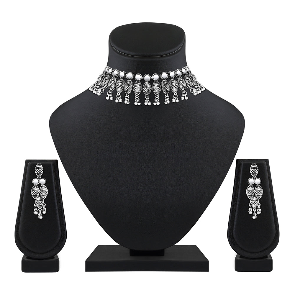 JewelMaze Oxidised Plated Choker Mirror Necklace Set - RE34CS404953