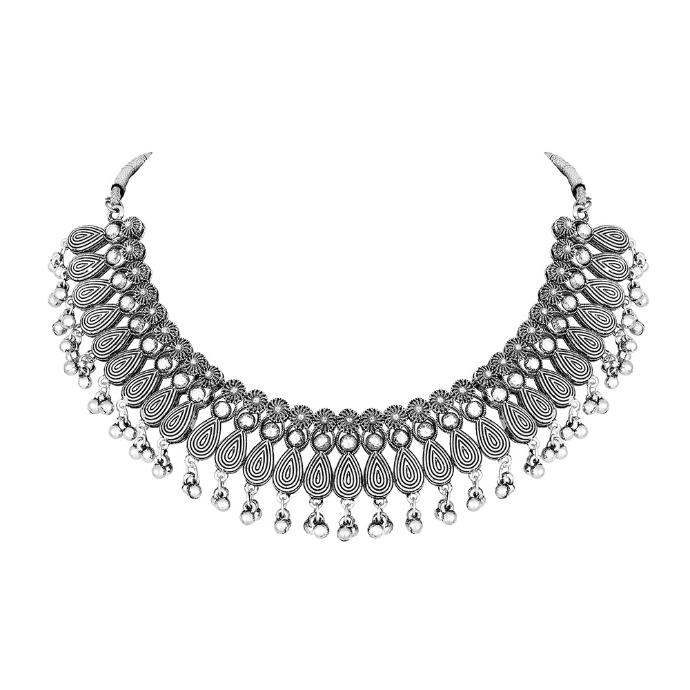 JewelMaze Oxidised Plated Choker Necklace Set - AZJMSE23JS0030