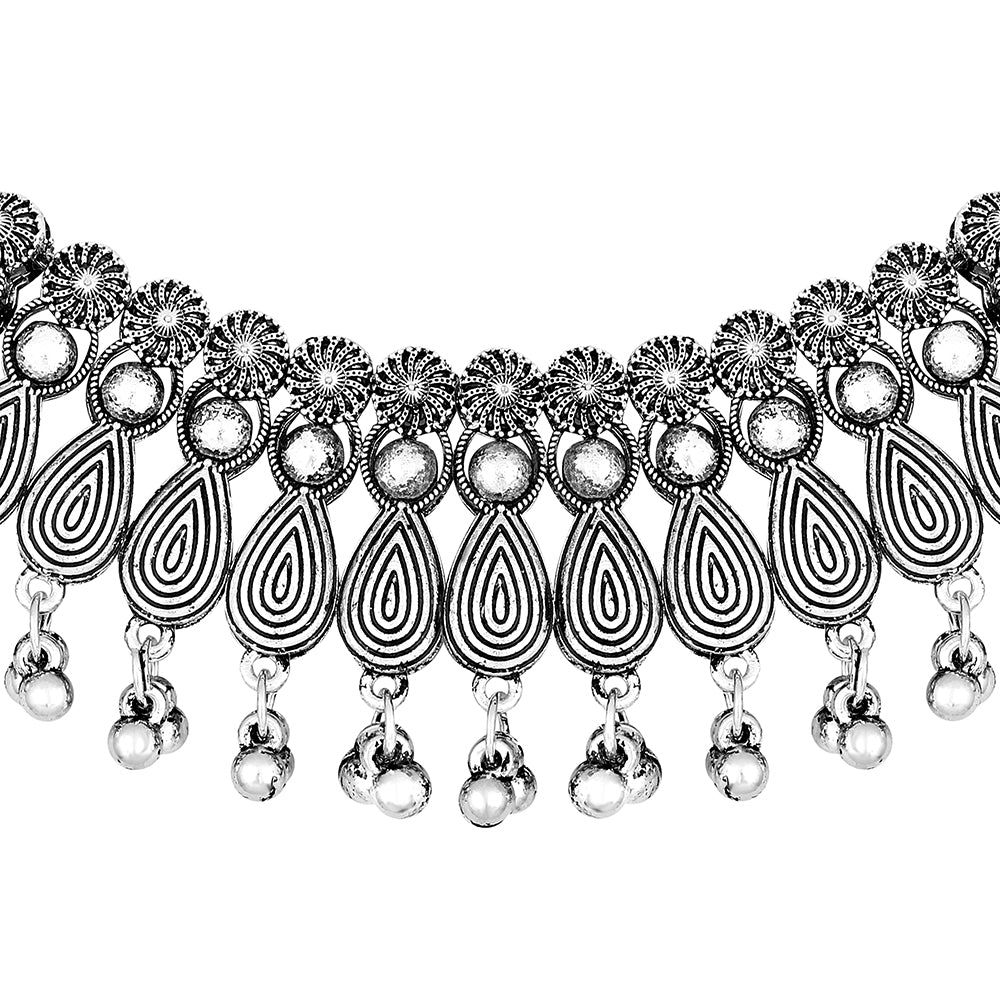 JewelMaze Oxidised Plated Choker Necklace Set - 11691009OX